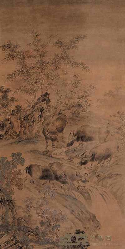 佚名 竹溪饮牛图 立轴 200×100cm
